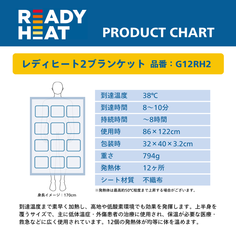 新商品】レディヒート2ブランケット（体温維持用発熱シート）G12RH2（1