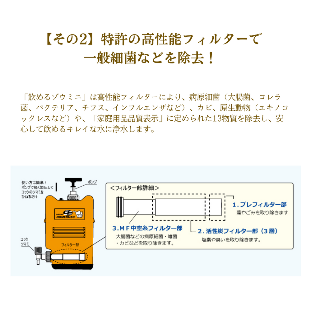 送料無料【非常用浄水器】ポリタンク型「コッくん飲めるゾウ ミニ」MJMI-02 – 防災グッズ.COM