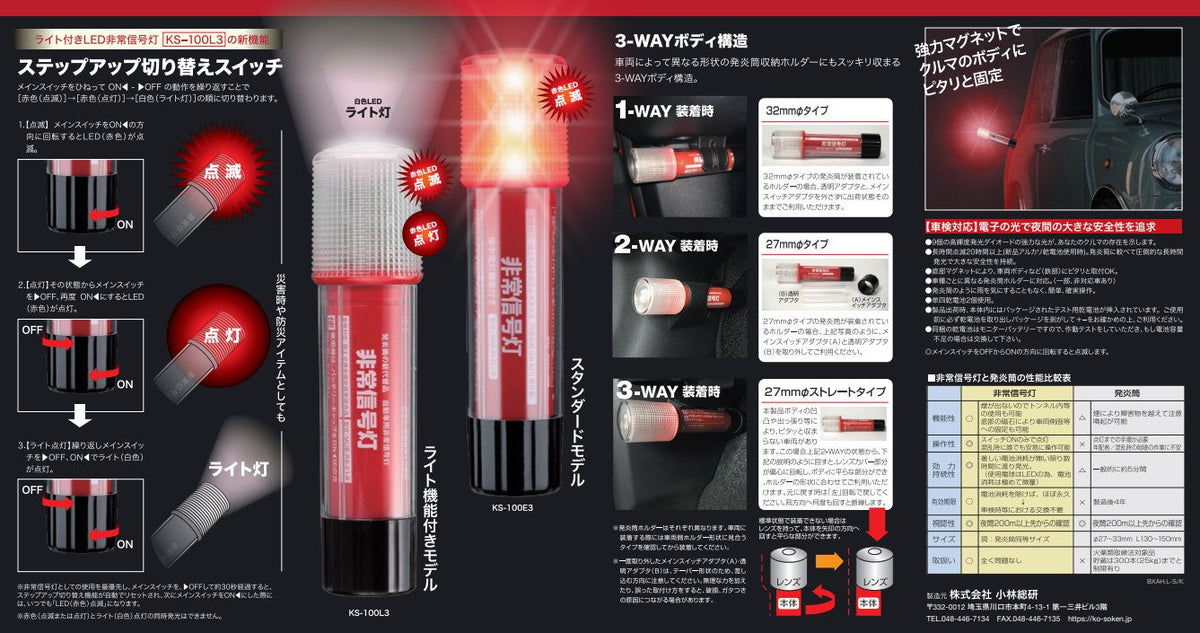 車検対応】非常信号灯（ライト付きタイプ）KS-100L3（LED9灯+